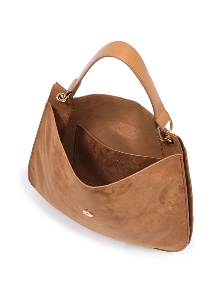 תיק דמוי זמש שילוב אבזם בצבע חום