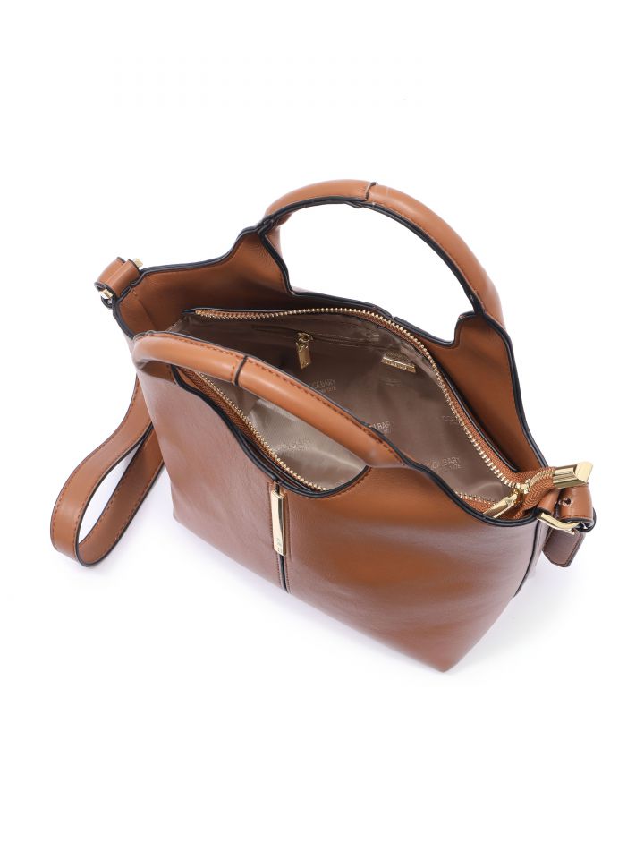 תיק צד שילוב תיפורים בצבע קאמל