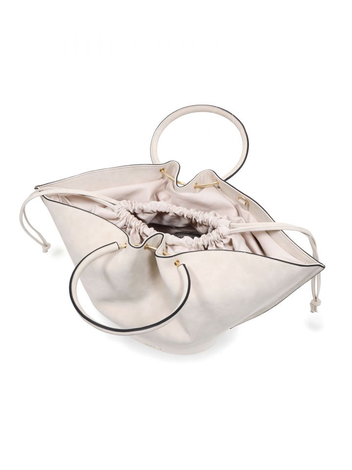 תיק דמוי זמש ידיות חישוק בצבע בייז’