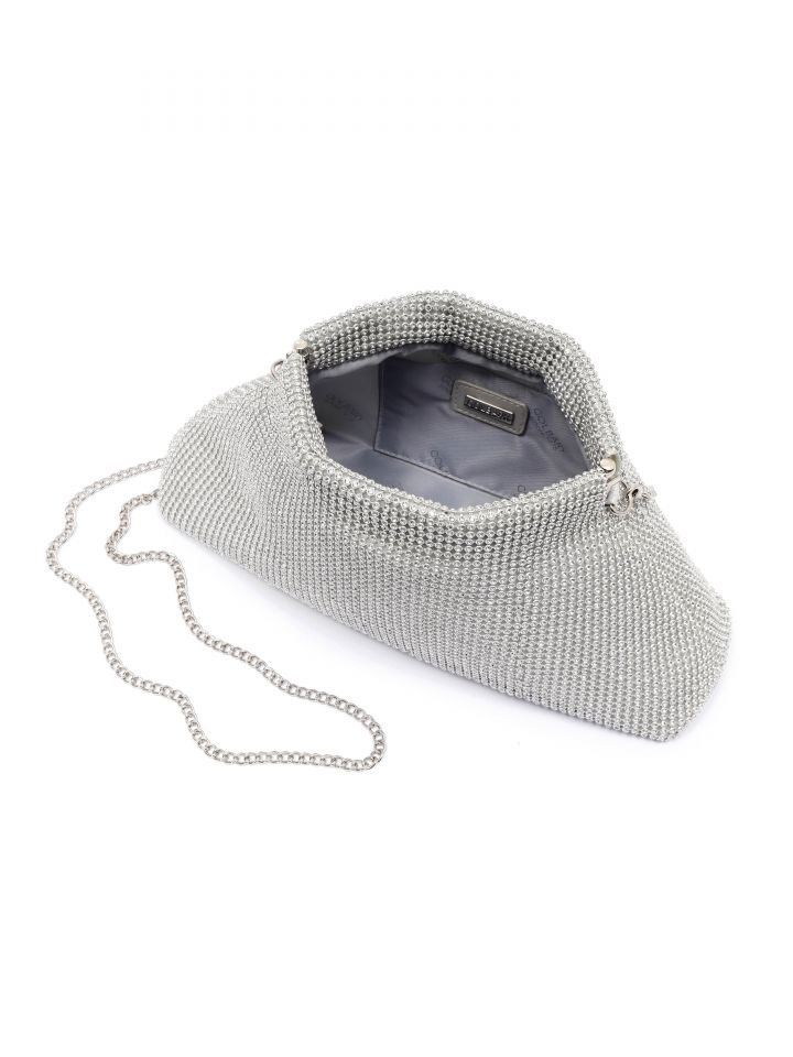 תיק קלאץ משובץ בצבע כסף