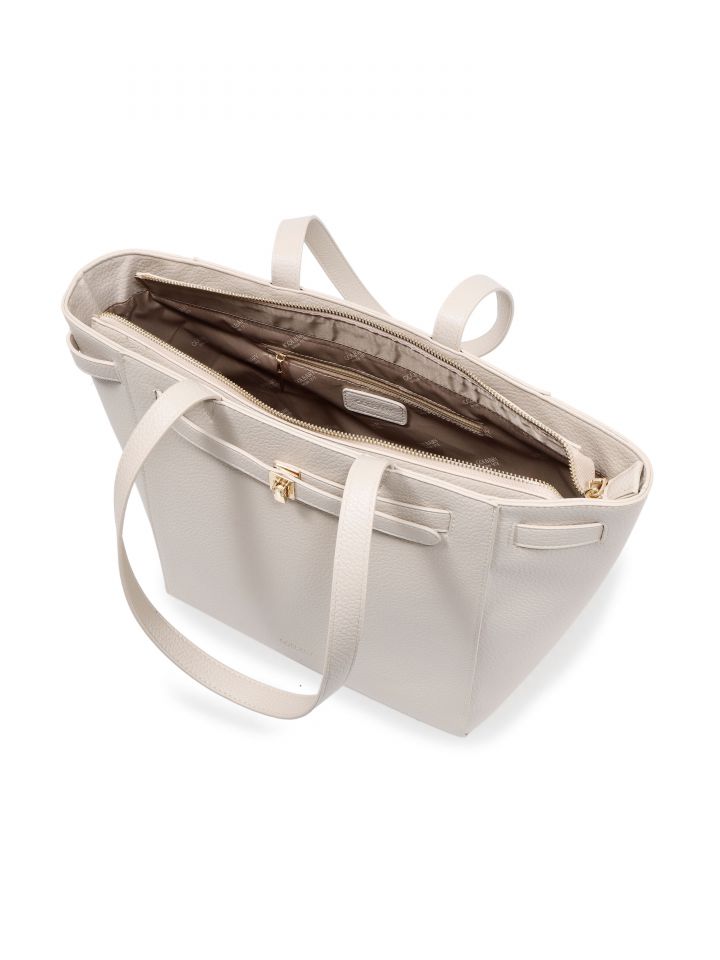 תיק יד חגורה עם אבזם בצבע בייז’