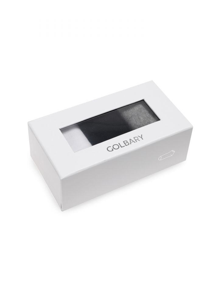 מארז שלישיית גרבי חצי בצבע אפור/לבן/שחור