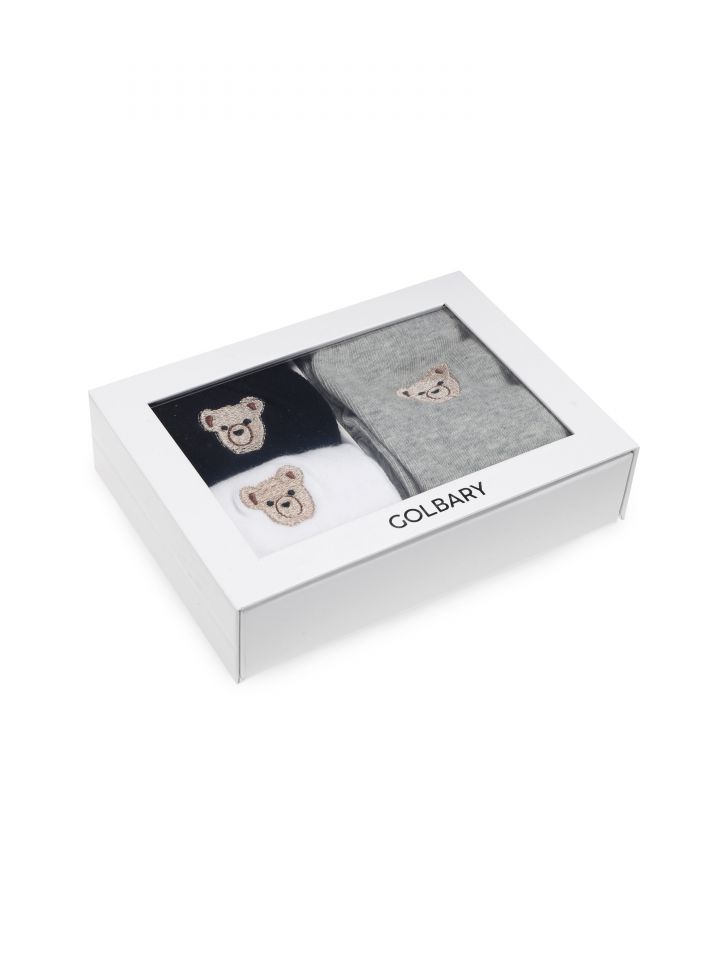 מארז שלישיית גרביים גבוהות בצבע אפור/לבן/שחור