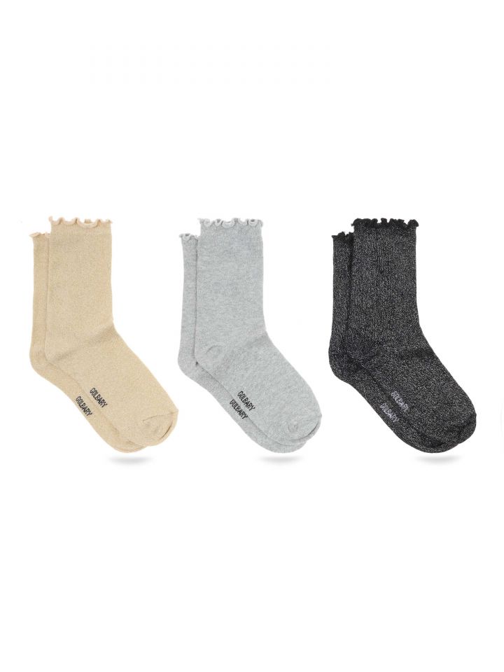 מארז שלישיית גרביים גבוהות בצבע לורקס שחור/כסף