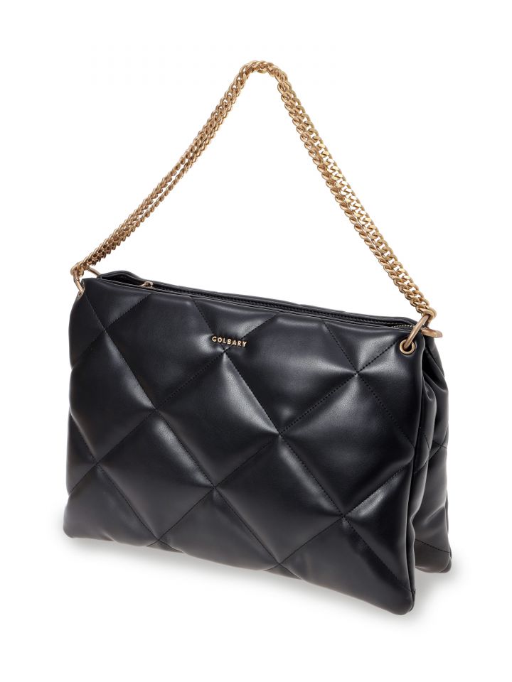 תיק קווילט לוגו קדמי בצבע שחור