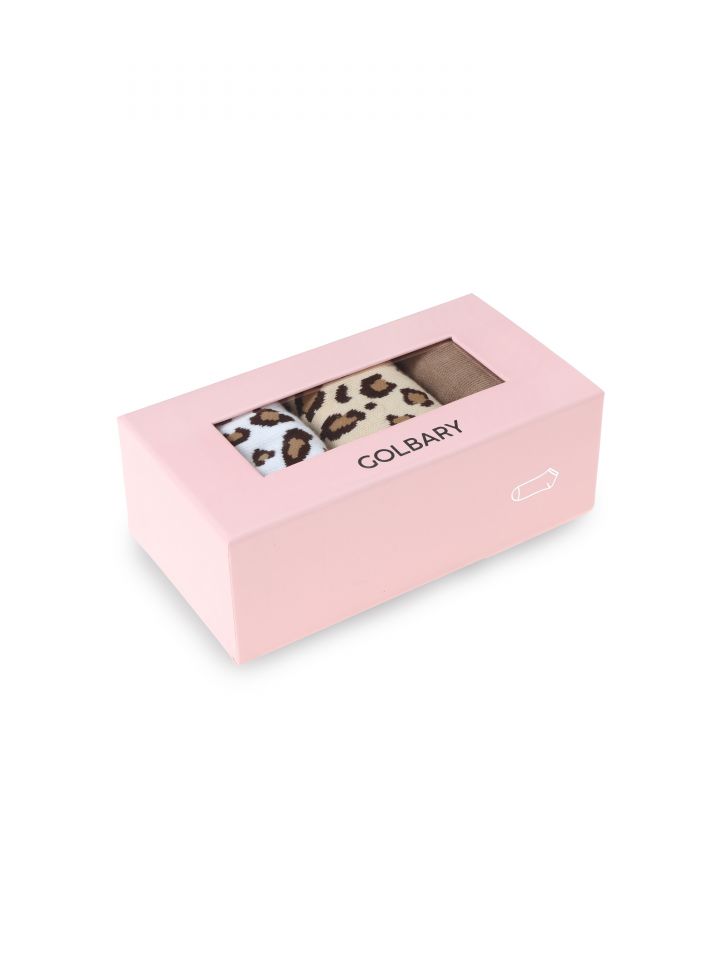 מארז שלישיית גרבי חצי בצבע מנומר