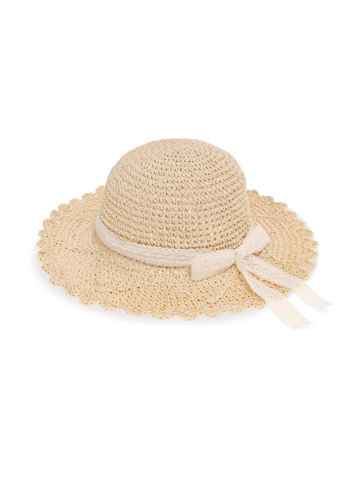 כובע קש סרט תחרה בצבע טיבעי