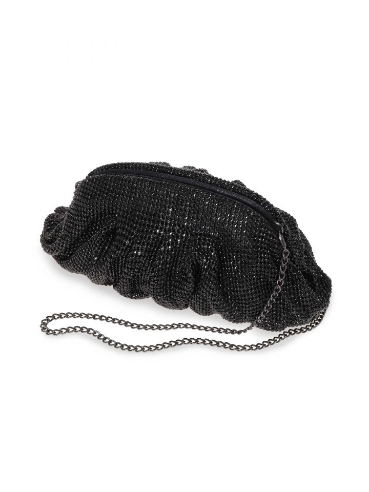 תיק קלאץ משובץ כיווצים בצבע שחור