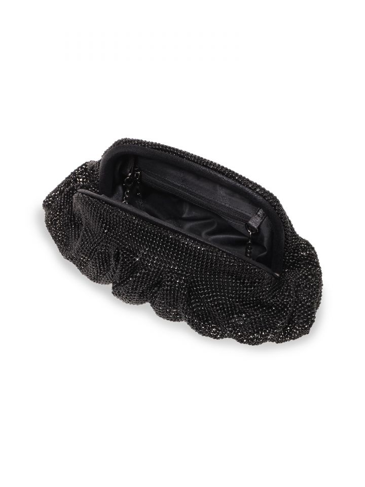 תיק קלאץ משובץ כיווצים בצבע שחור