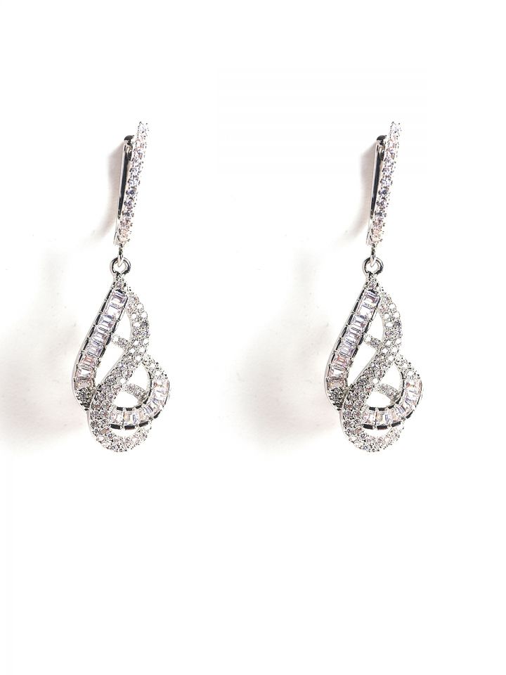 עגילי GLORY שיבוץ בגטים בצבע כסף