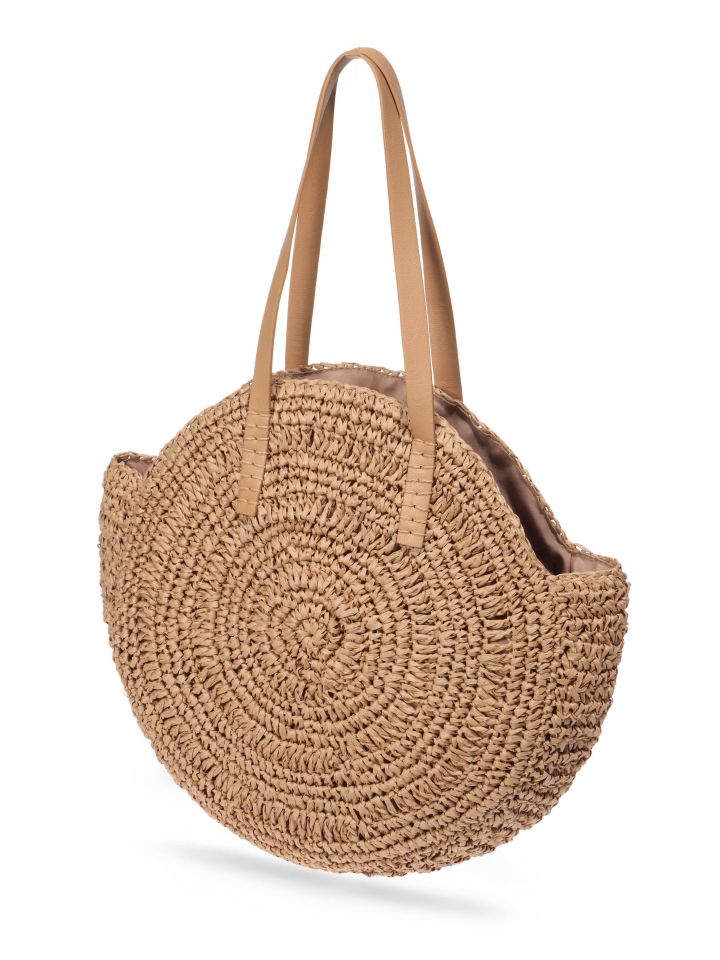 תיק קש עגול בצבע טיבעי