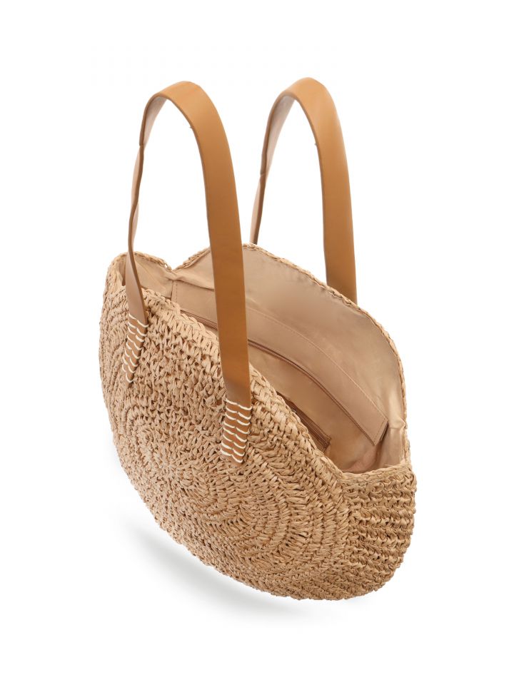 תיק קש עגול בצבע טיבעי