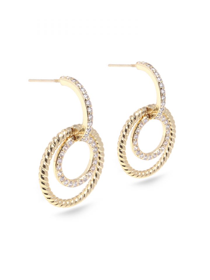 עגילים שילוב עיגולים בצבע זהב