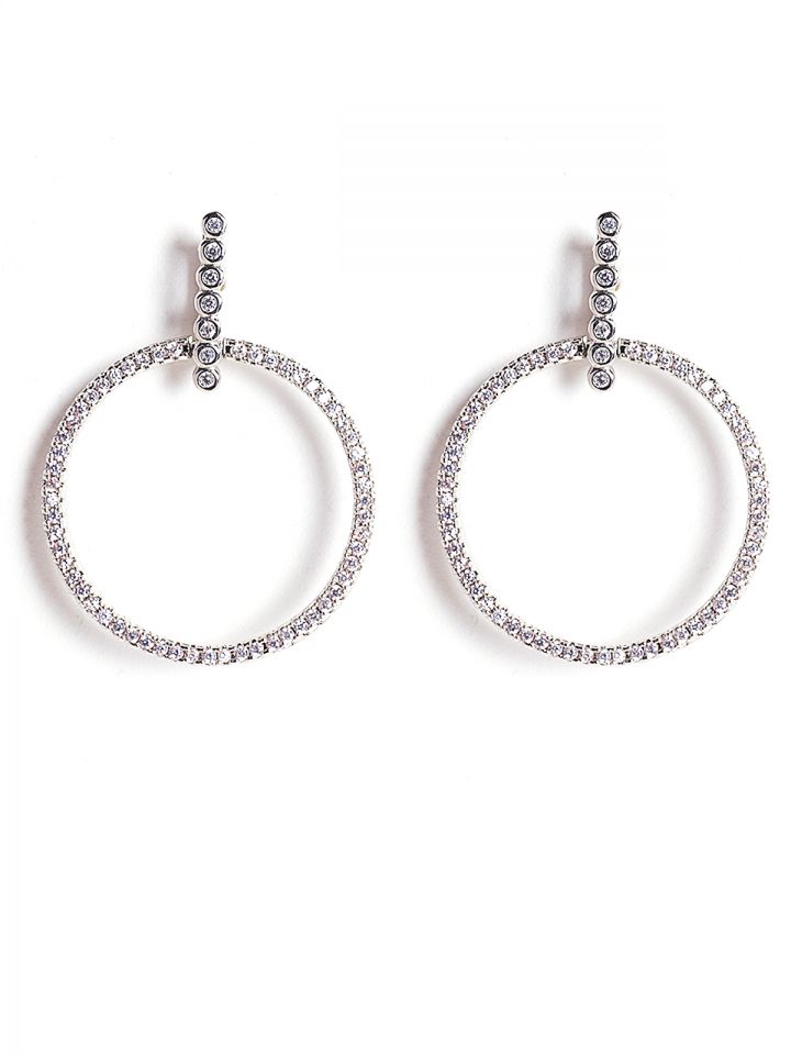 עגילי תליוני חישוק משובצים בצבע כסף