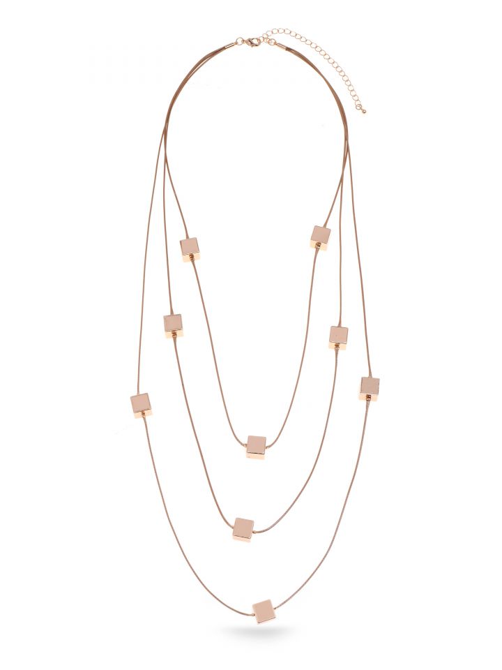 שרשרת שכבות שילוב ריבוע בצבע זהב