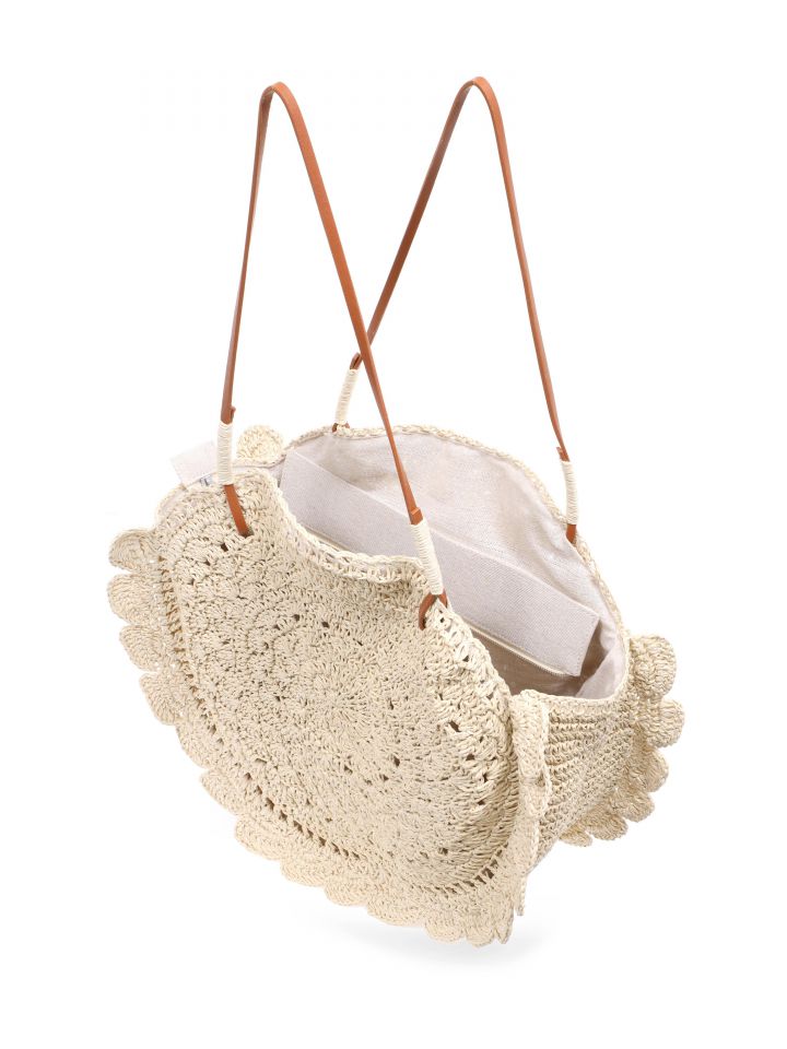 תיק קש FLOWER בצבע טיבעי