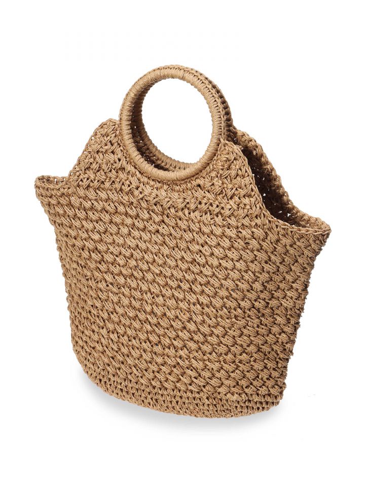 תיק קש ידית חישוק בצבע טיבעי