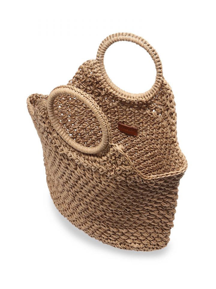 תיק קש ידית חישוק בצבע טיבעי