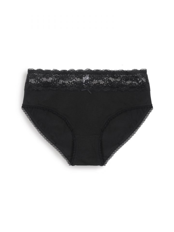 תחתון כותנה מידי תחרה בצבע שחור