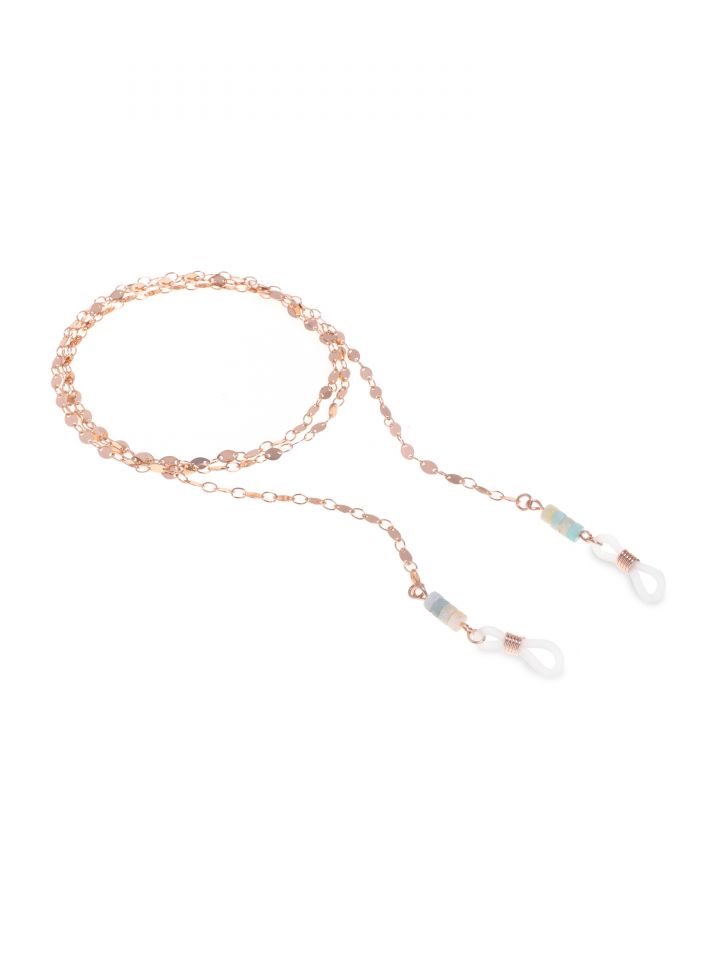 שרשרת למשקפיים זהב שילוב חרוזים בצבע זהב