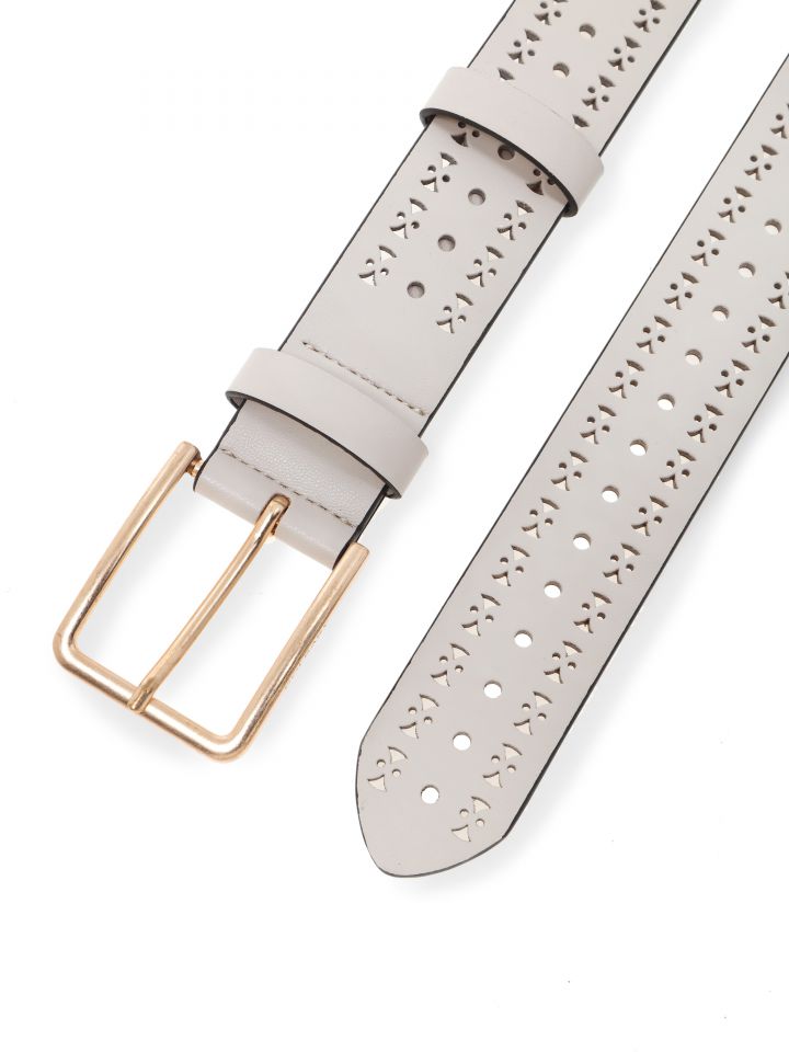 חגורה עם דיגום גיאומטרי בצבע אבן