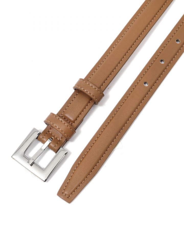 חגורה צרה אבזם מרובע בצבע קאמל