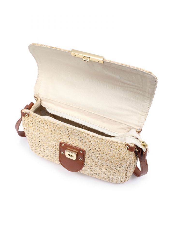 תיק קש צד שילובים ואבזם בצבע חום