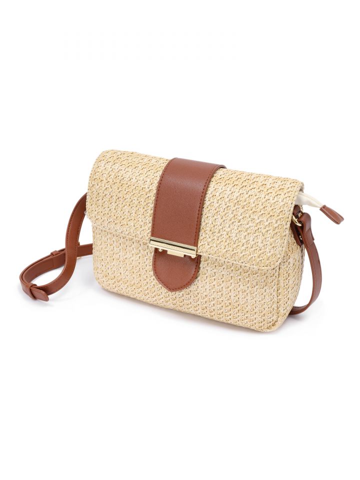 תיק קש צד שילובים ואבזם בצבע חום