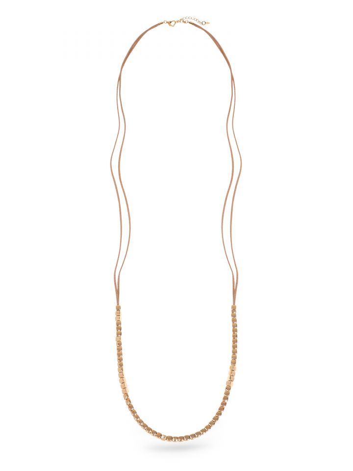 שרשרת כפולה שילוב אבנים בצבע בייז’