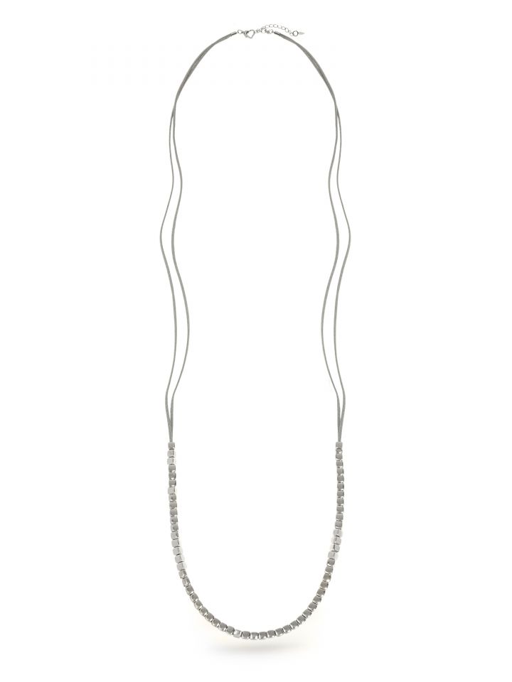 שרשרת כפולה שילוב אבנים בצבע אפור