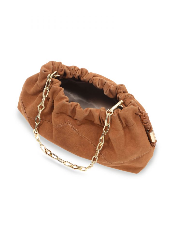 תיק קלאץ כיווץ דמוי זמש בצבע קוניאק