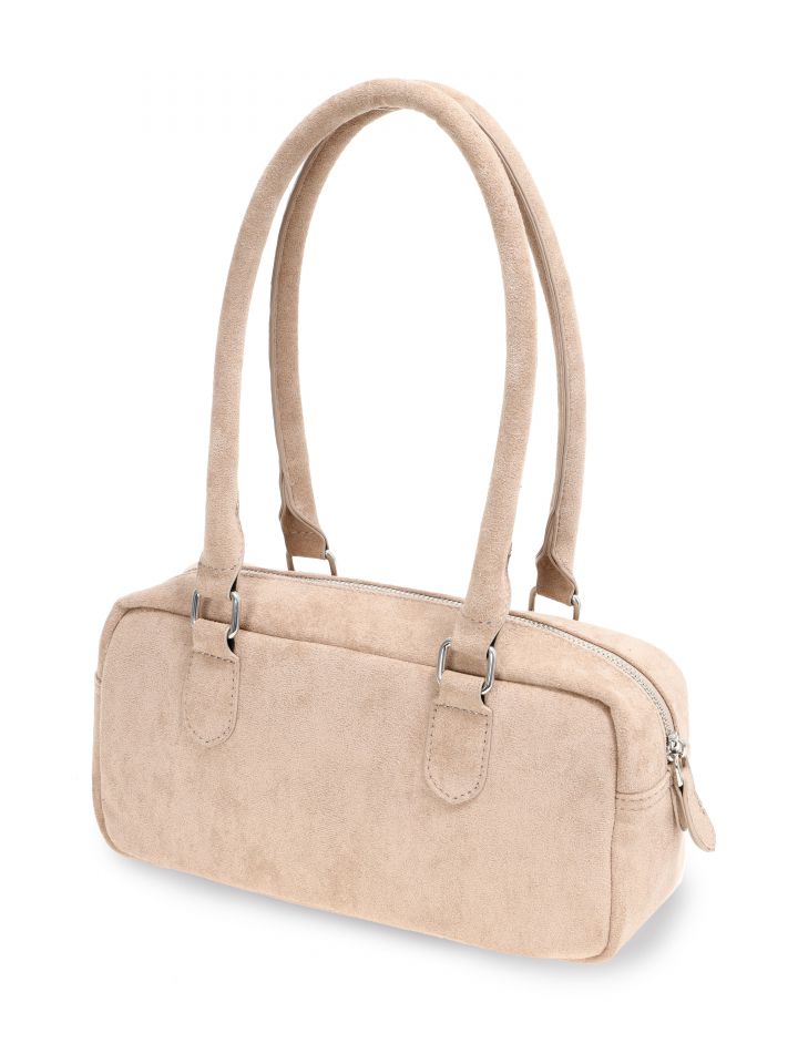 תיק דמוי זמש מלבני בצבע בייז’