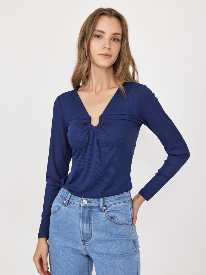 חולצה פתח U ריבס PROMO בצבע נייבי