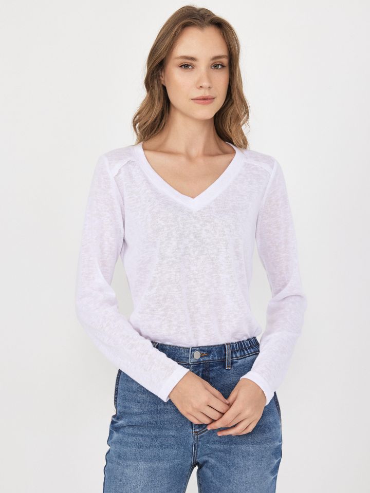 חולצה V סלאב PROMO בצבע לבן