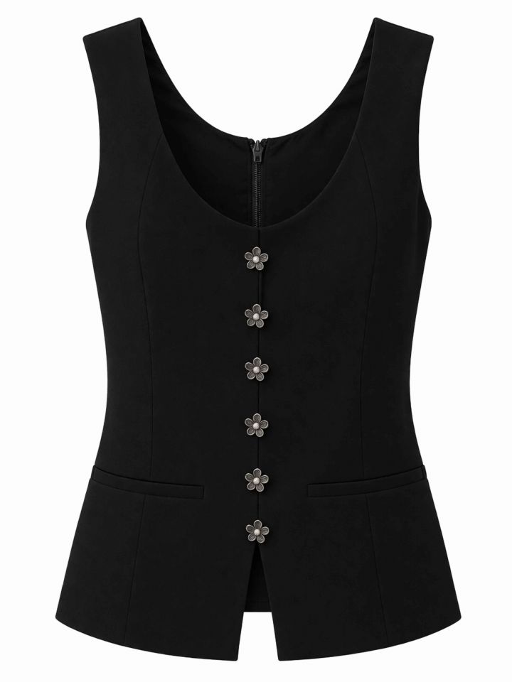 חולצה כפתורים פרח בצבע שחור