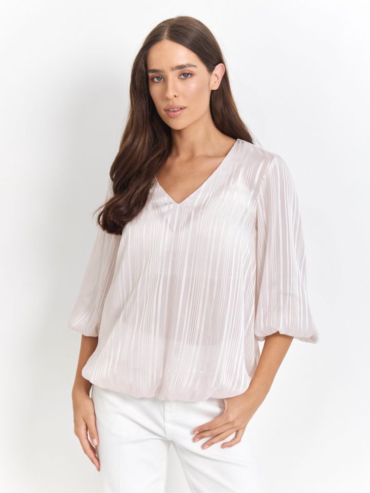 חולצה שרוול בלון בצבע בייז’