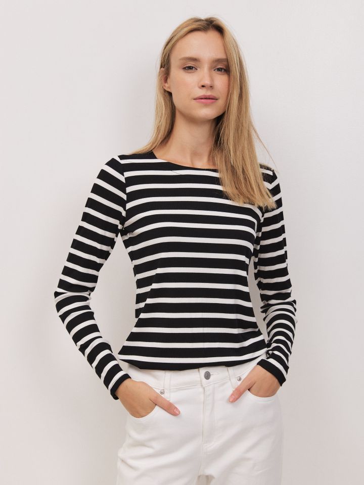 חולצה פסים  PROMO בצבע שחור/לבן