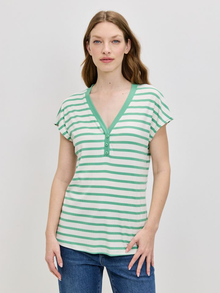 חולצה פסים שינה  PROMO בצבע ירוק בהיר