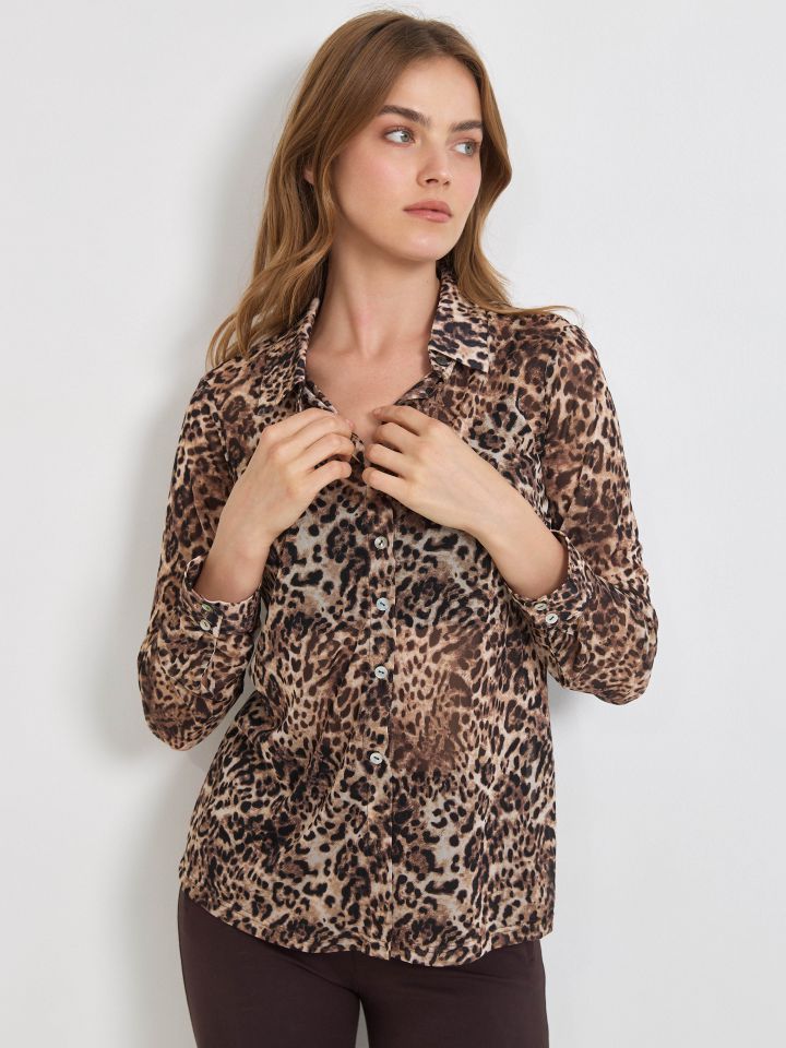 חולצה שיפון דפוס מנומר בצבע מנומר