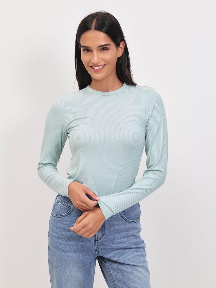 חולצה ריב כפתורים בכתף PROMO בצבע ירוק