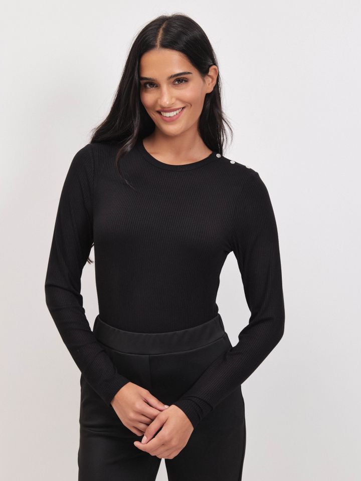 חולצה ריב כפתורים בכתף PROMO בצבע שחור