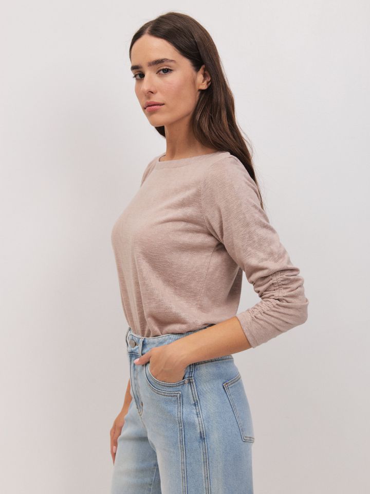 חולצה שרוול כיווץ PROMO בצבע שוקו