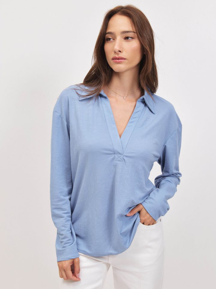 חולצה צוארון PROMO בצבע תכלת