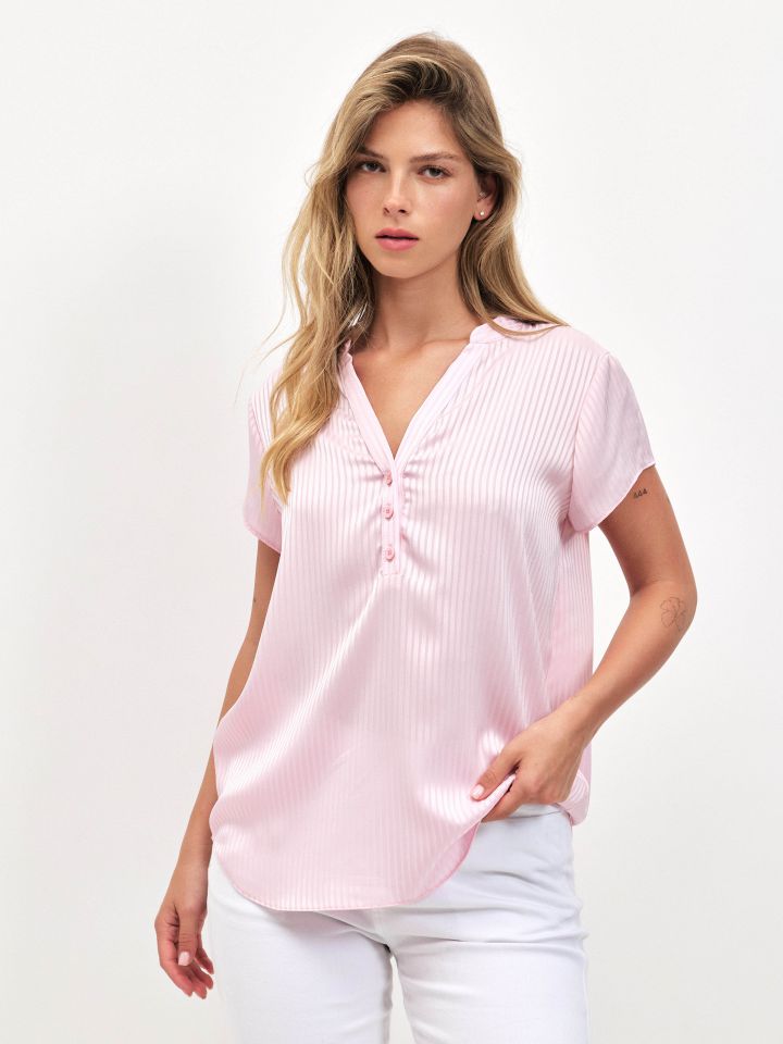 חולצה פסים שינה ללא שרוול PROMO בצבע ורוד עתיק