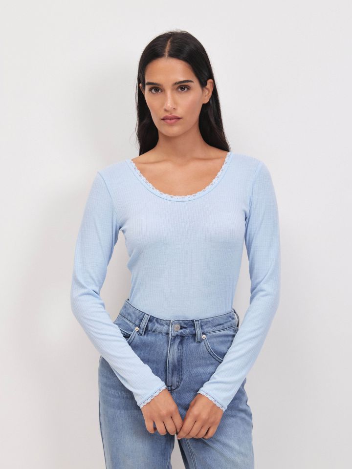 חולצה ריב פתח כפול PROMO בצבע תכלת אורלי