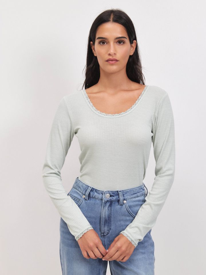 חולצה ריב פתח כפול PROMO בצבע ירוק בהיר