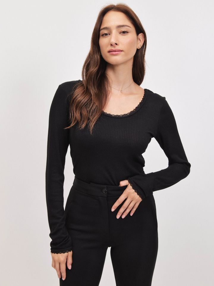 חולצה ריב פתח כפול PROMO בצבע שחור