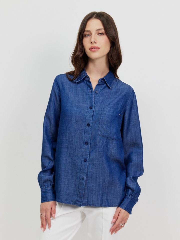 חולצה ג’ינס כיס שרוול בצבע ג’ינס