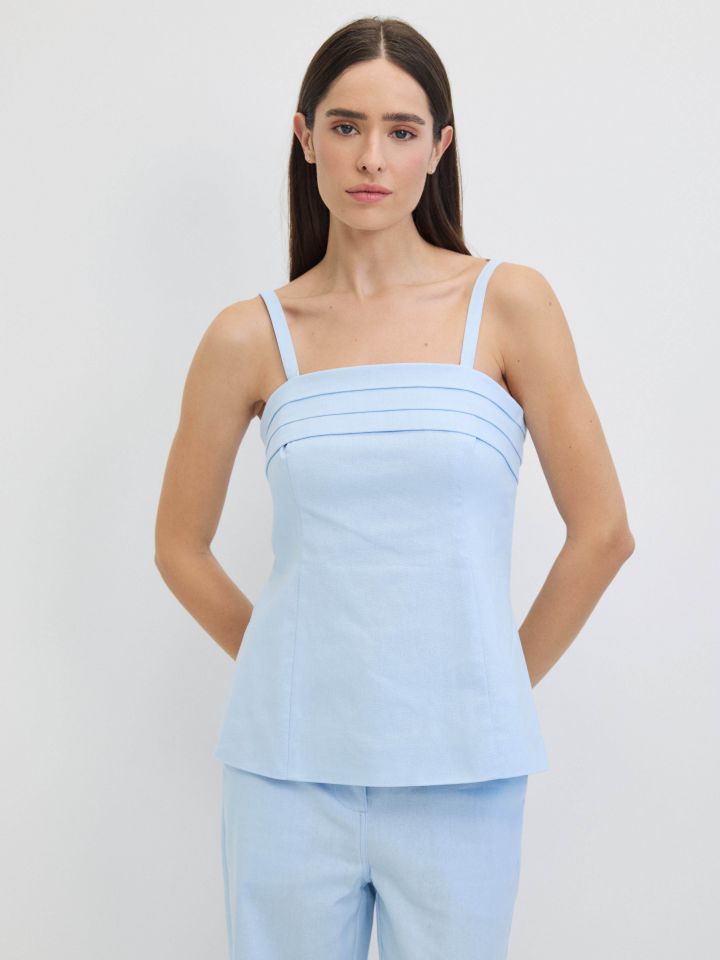 חולצה כפלים בפרונט בצבע תכלת