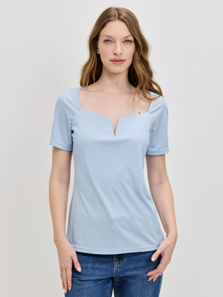 חולצה V ריב PROMO בצבע תכלת